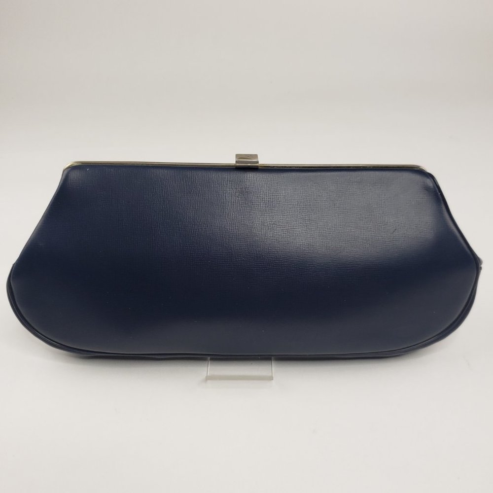 Vintage Navy Clutch Handbag 1960s Faux Leather
